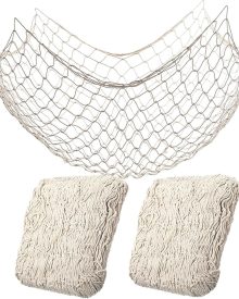 2 Pack Fish Net Decorations for Party,Natural Cotton Hawaiian Party Fishing Net Decorative, Nautical Themed Cotton Fishnet Under The Sea Pirate Ocean Beach Decor