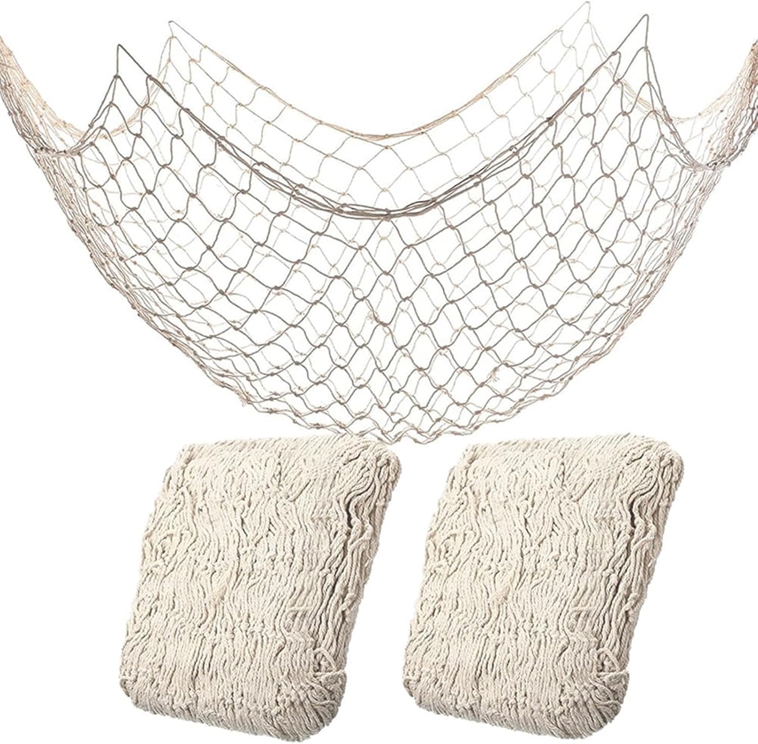 2 Pack Fish Net Decorations for Party,Natural Cotton Hawaiian Party Fishing Net Decorative, Nautical Themed Cotton Fishnet Under The Sea Pirate Ocean Beach Decor