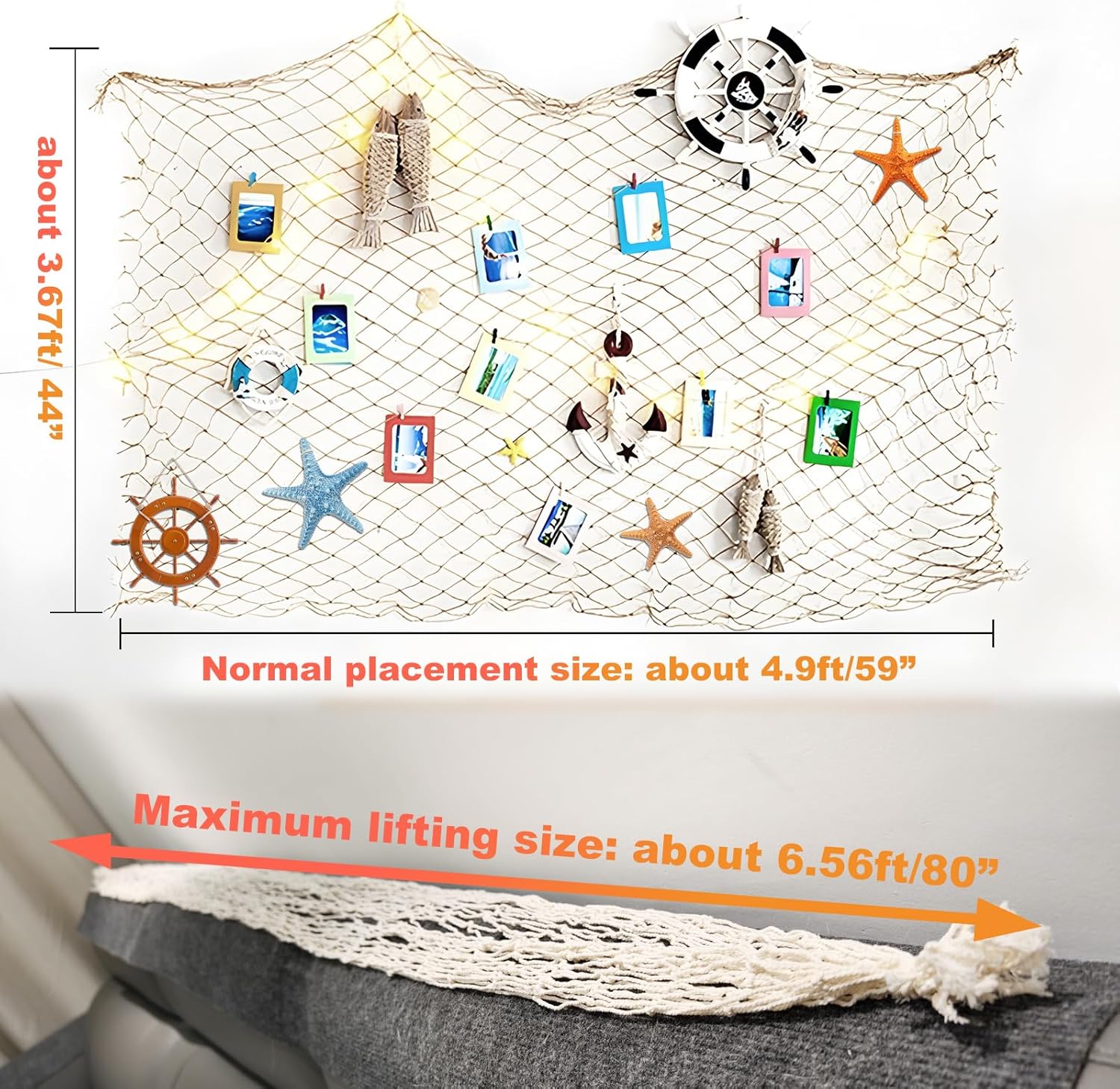 2 Pack Fish Net Decorations for Party,Natural Cotton Hawaiian Party Fishing Net Decorative, Nautical Themed Cotton Fishnet Under The Sea Pirate Ocean Beach Decor - Image 3