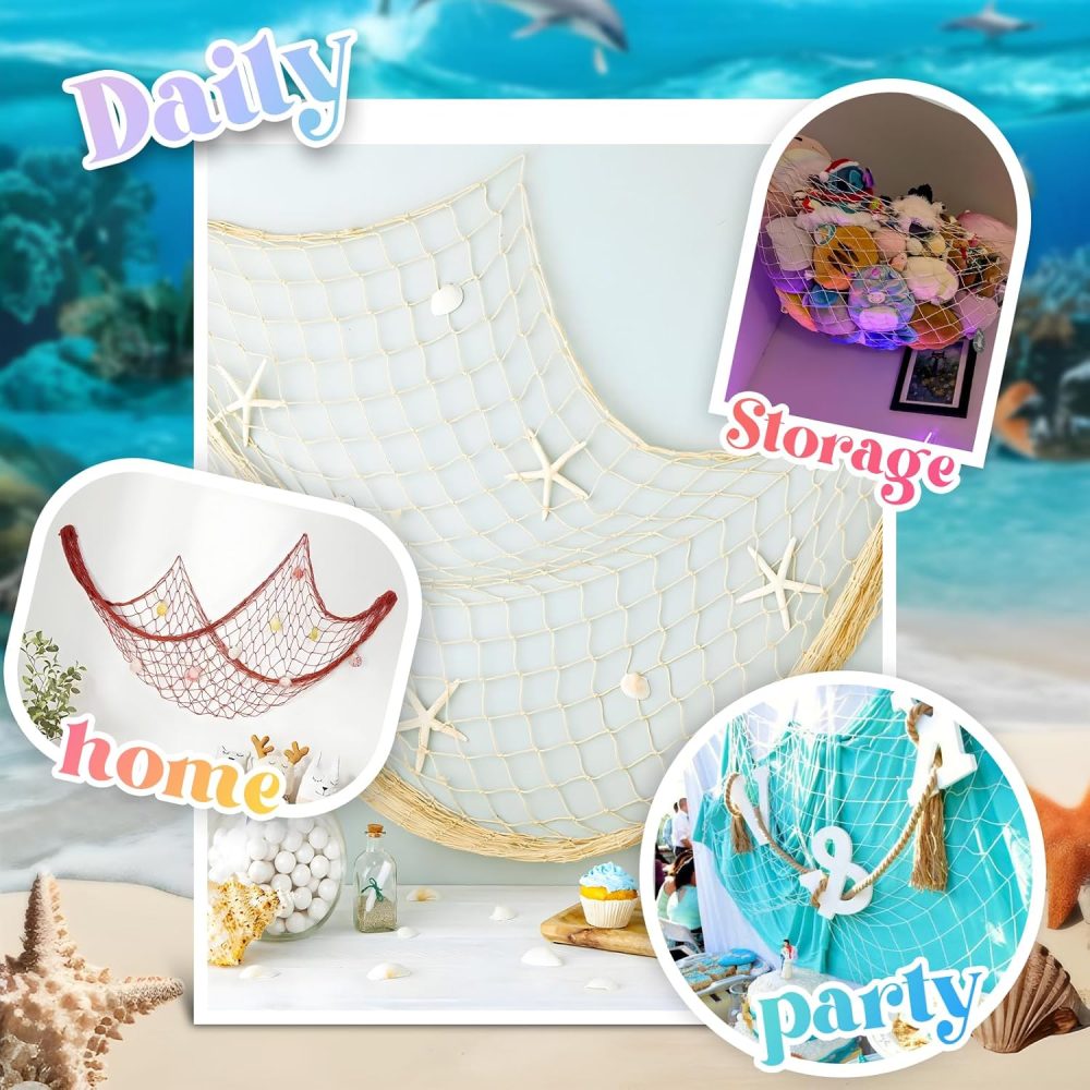 2 Pack Fish Net Decorations for Party,Natural Cotton Hawaiian Party Fishing Net Decorative, Nautical Themed Cotton Fishnet Under The Sea Pirate Ocean Beach Decor - Image 4