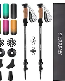 KINGGEAR Nordic Walking Stick, TP1 Hiking Poles Retractable Lightweight 7075 Aluminum, Trekking Poles with Flip Lock, Natural Cork and EVA Grip, 2pc Hiking Gear