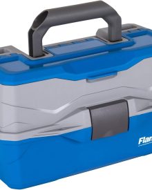 Flambeau Outdoors 6382TB 2-Tray Tackle Box - Classic Fishing Lure Storage Organizer, Medium Portable Tackle Box, 15 Tray Compartments, Blue/Gray