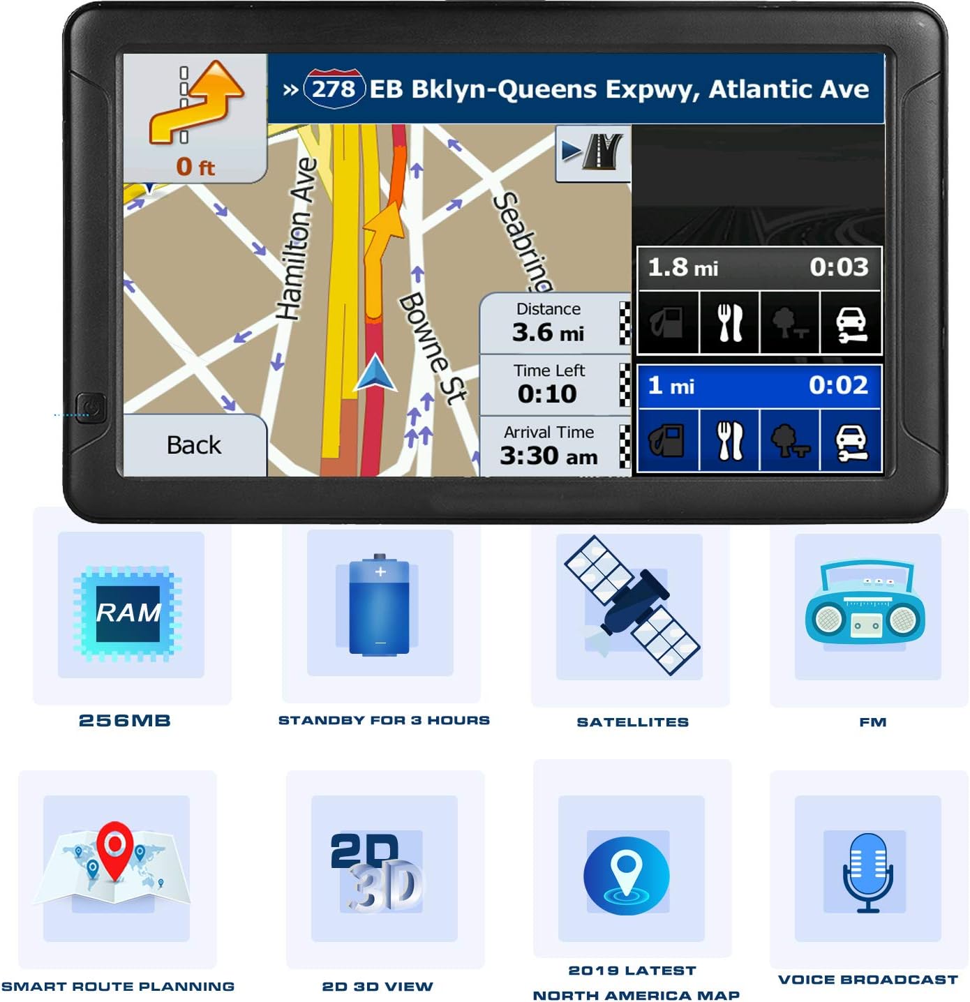 GPS Navigation for Car (9 Inch) Slimline Touch Screen Real Voice Direction ,USA Edition 2025 (Free Lifetime Updates) Turn-by-Turn Voice and Lane Guidance, Speed and Red Light Warning (American Brand) - Image 3