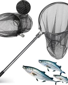 Large Fishing Net Rubber Fishing Net Large Heavy Duty Extra Large Landing Net for Saltwater Aluminum Fishing Net Telescoping Handle(Extends to 67-100inch with 20" Net Opening)