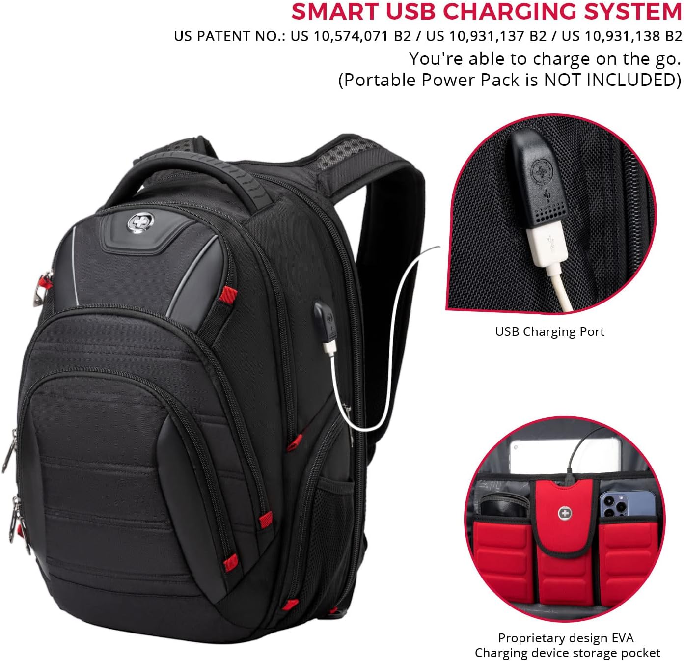 Swissdigital Design Travel Backpack for men, TSA Friendly USB Charging RFID Protection Business Backpack Fits 15.6" Laptops Black | J14-BR - Image 2