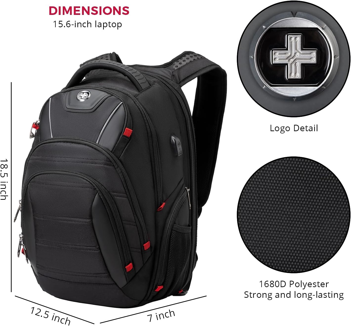 Swissdigital Design Travel Backpack for men, TSA Friendly USB Charging RFID Protection Business Backpack Fits 15.6" Laptops Black | J14-BR - Image 3