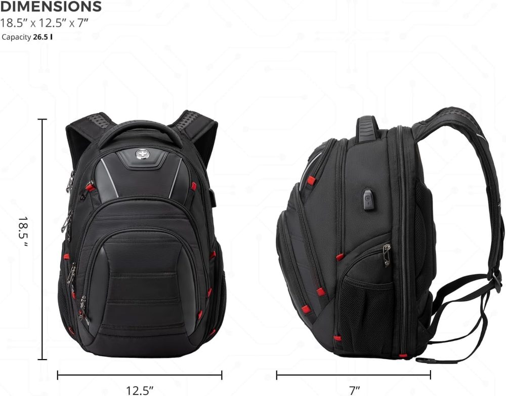 Swissdigital Design Travel Backpack for men, TSA Friendly USB Charging RFID Protection Business Backpack Fits 15.6" Laptops Black | J14-BR - Image 7