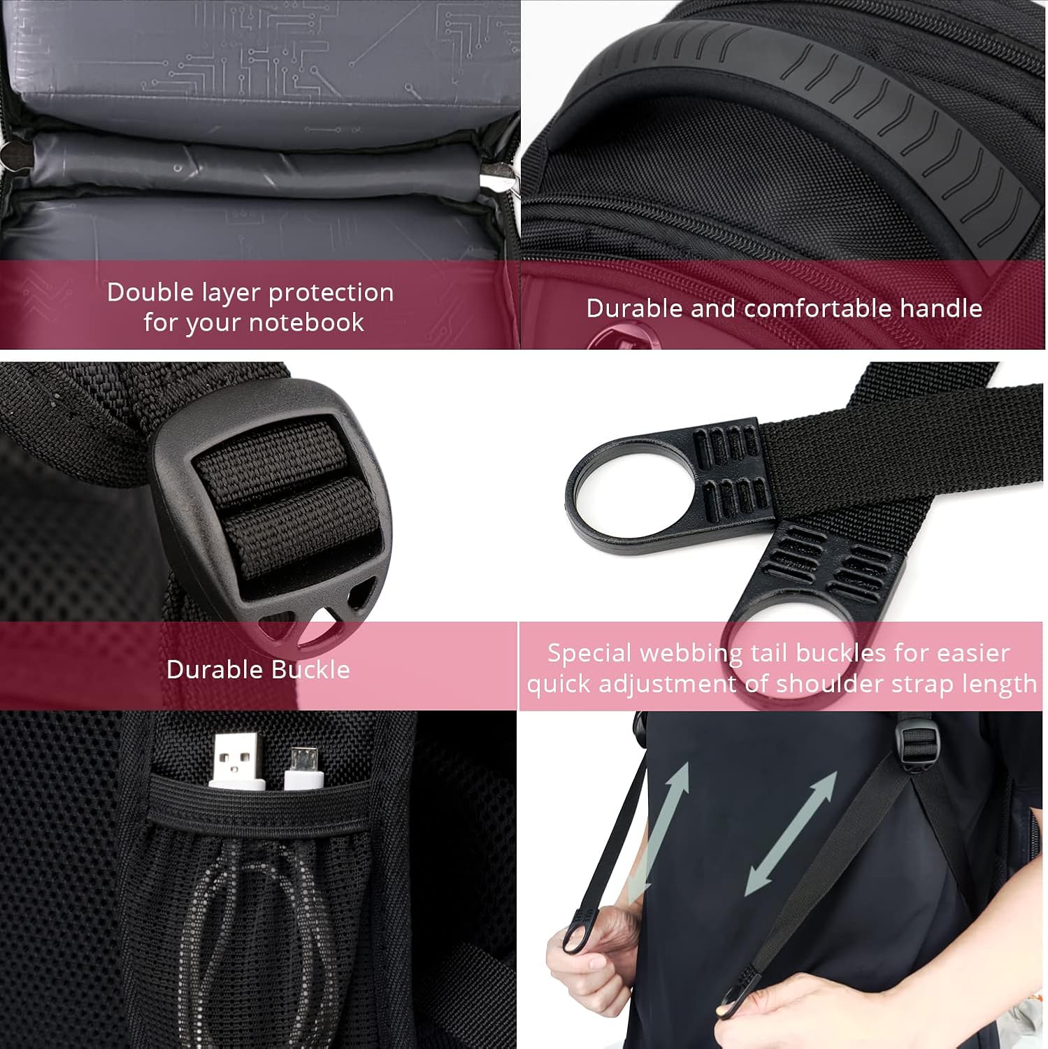 Swissdigital Design Travel Backpack for men, TSA Friendly USB Charging RFID Protection Business Backpack Fits 15.6" Laptops Black | J14-BR - Image 9