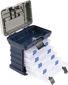 ZOENHOU 4 Layers Fishing Tackle Box, 10 x 6.7 x 9.8 Inch Portable Tackle Stuff Tool Boxes Organizer Portable Fishing Stuff Storage Case for Men Women Beginner