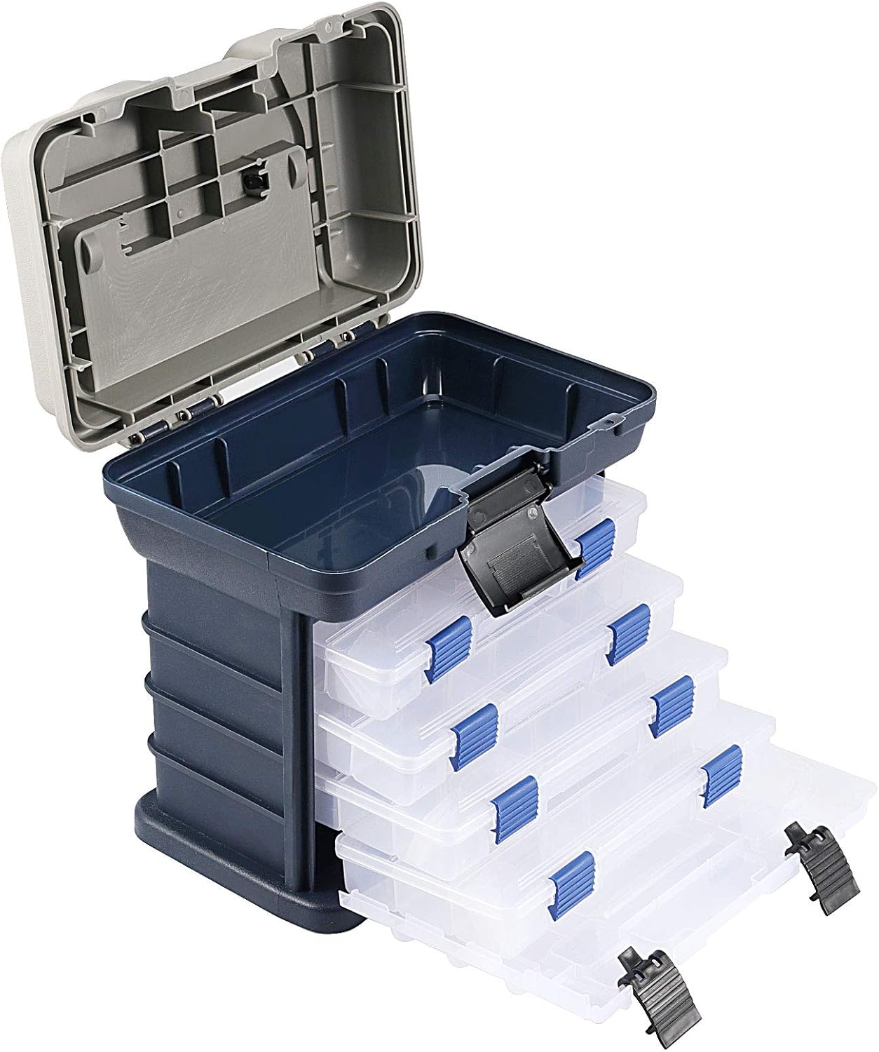ZOENHOU 4 Layers Fishing Tackle Box, 10 x 6.7 x 9.8 Inch Portable Tackle Stuff Tool Boxes Organizer Portable Fishing Stuff Storage Case for Men Women Beginner