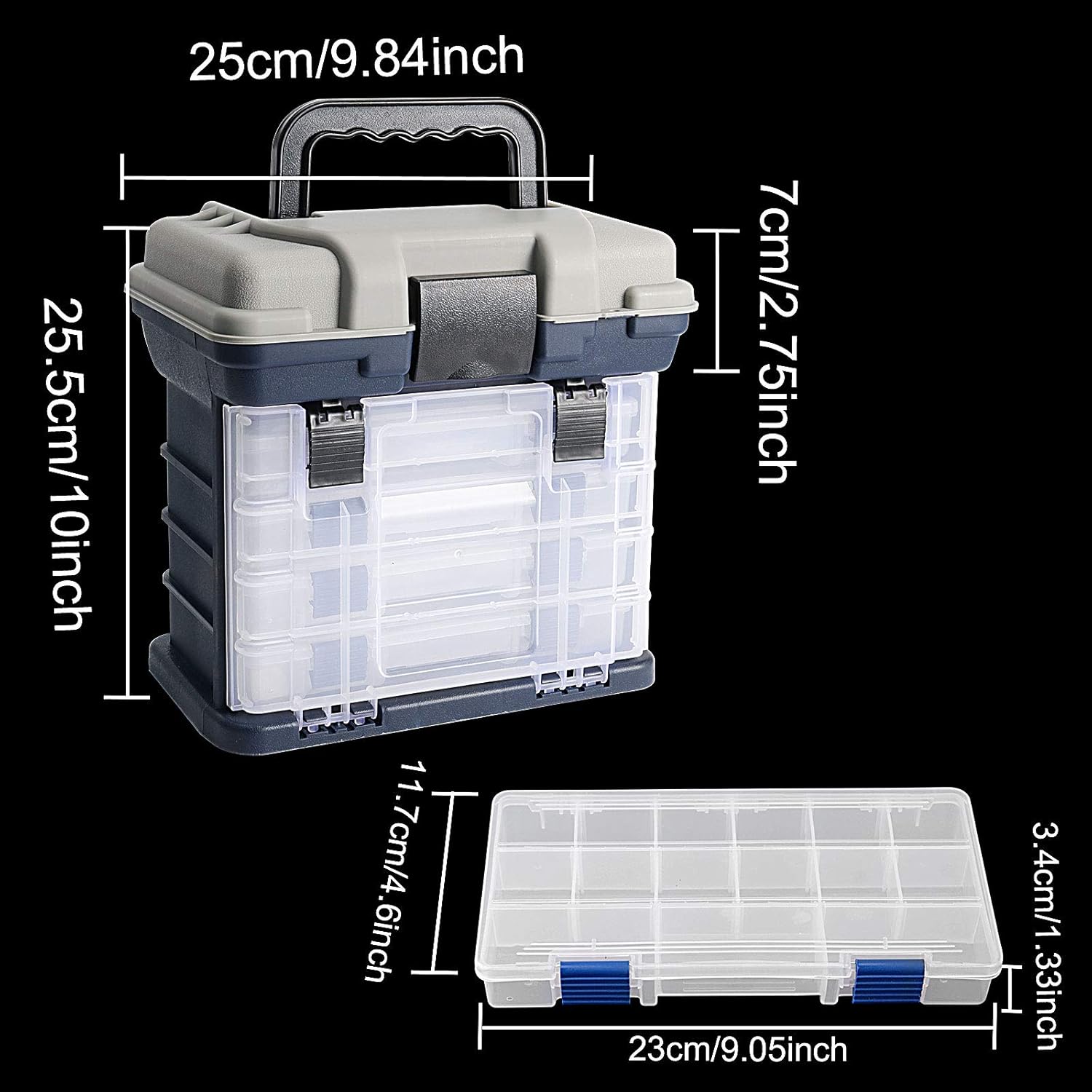 ZOENHOU 4 Layers Fishing Tackle Box, 10 x 6.7 x 9.8 Inch Portable Tackle Stuff Tool Boxes Organizer Portable Fishing Stuff Storage Case for Men Women Beginner - Image 2