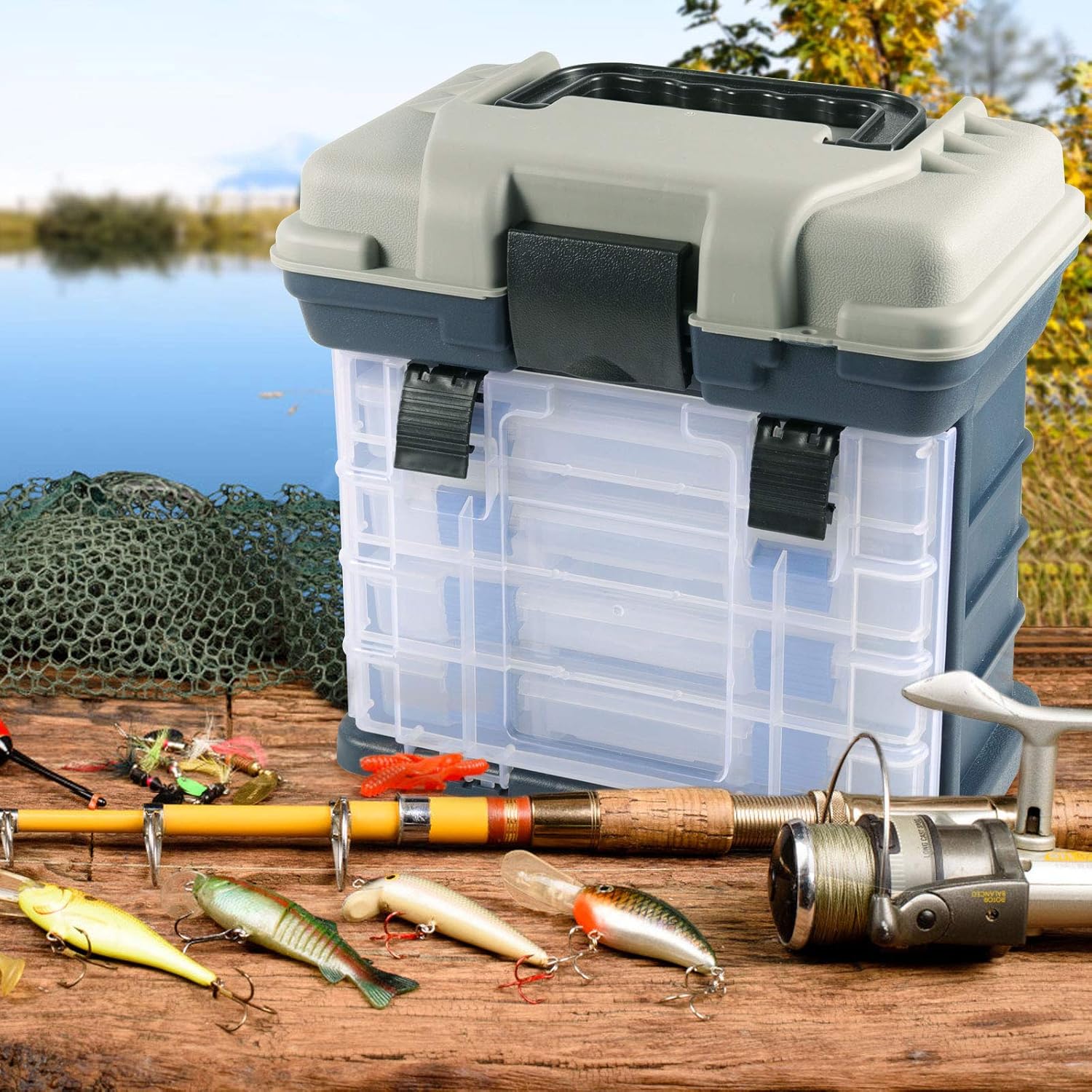 ZOENHOU 4 Layers Fishing Tackle Box, 10 x 6.7 x 9.8 Inch Portable Tackle Stuff Tool Boxes Organizer Portable Fishing Stuff Storage Case for Men Women Beginner - Image 6