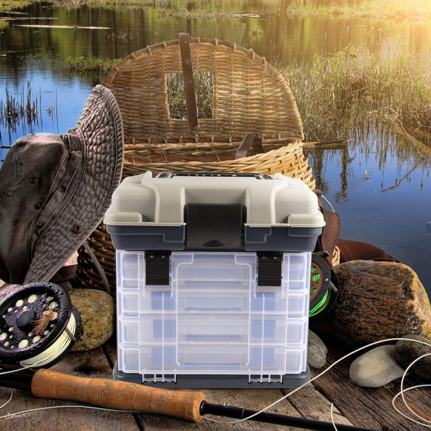 ZOENHOU 4 Layers Fishing Tackle Box, 10 x 6.7 x 9.8 Inch Portable Tackle Stuff Tool Boxes Organizer Portable Fishing Stuff Storage Case for Men Women Beginner - Image 7